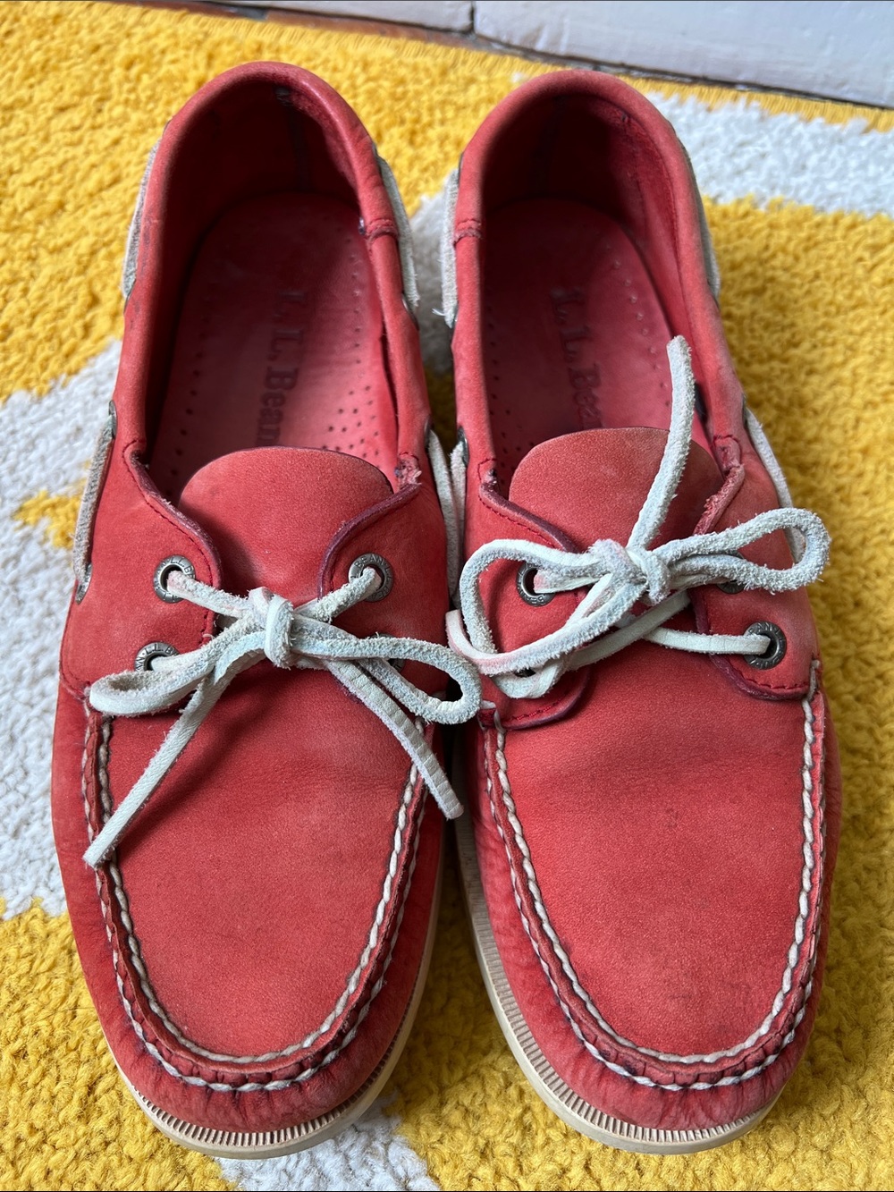 L. L. Bean red leather boat shoes